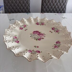 Vintage Fine Porcelain Cake Stand Floral Design Handmade in P.R.C